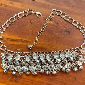 Art Deco Austrian Crystal Silver Tone Multistrand Choker Faceted Cut Glass Beads